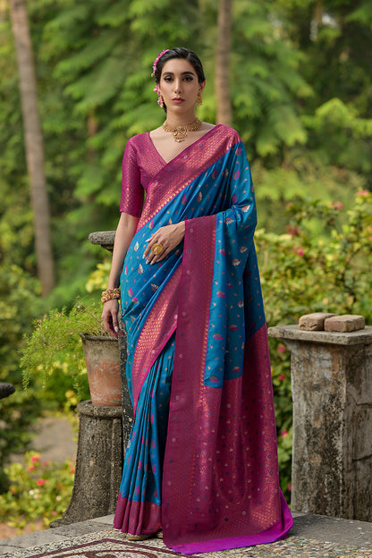 Blue Wine Banarasi Silk Saree