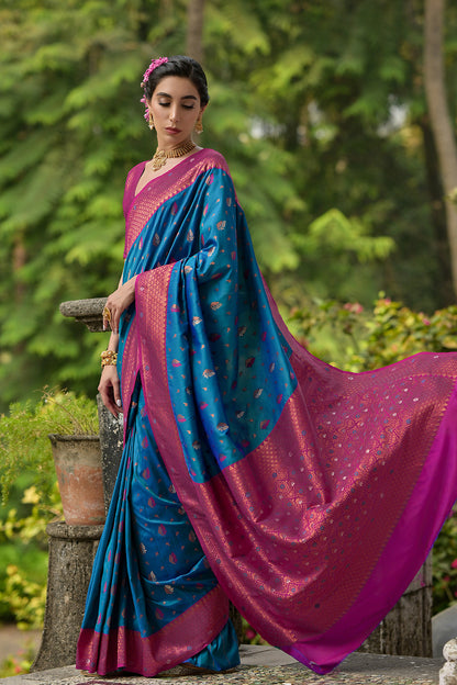 Blue Wine Banarasi Silk Saree