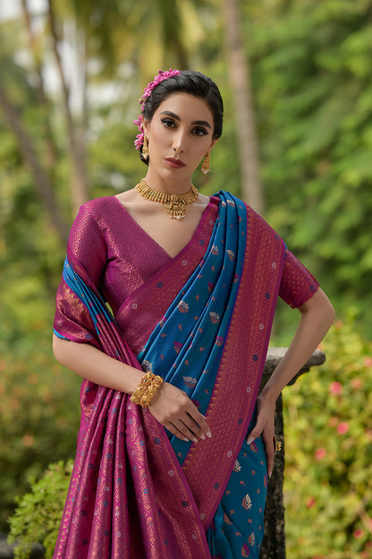 Blue Wine Banarasi Silk Saree