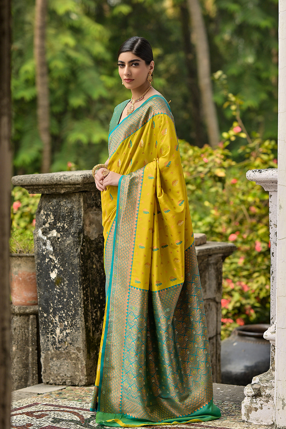 Lemon-Yellow Green Banarasi Silk Saree