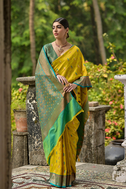 Lemon-Yellow Green Banarasi Silk Saree