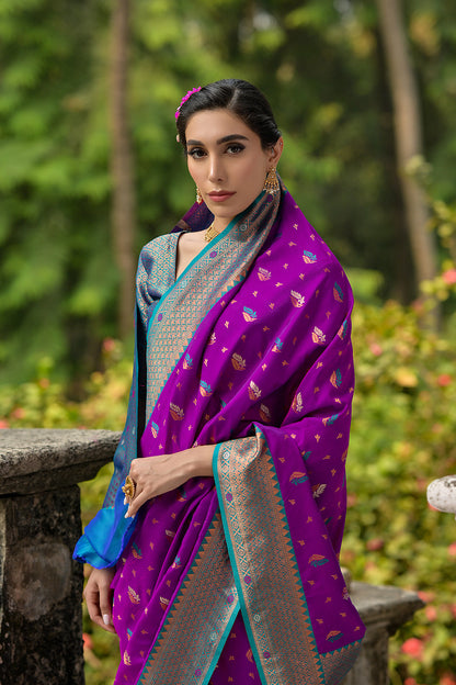 Wine Blue Banarasi Silk Saree