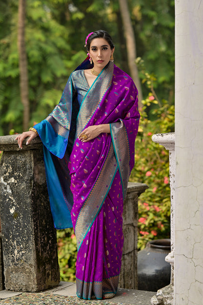 Wine Blue Banarasi Silk Saree