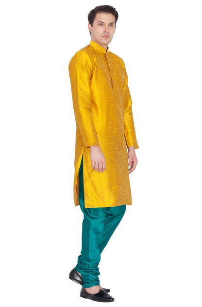 Men's Gold Silk Blend Straight Kurta Pyjama Set