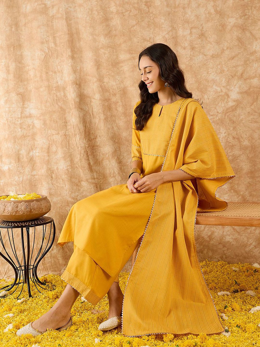 Yoke Design Straight Gotta Patti Kurta with Palazzo & Dupatta
