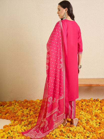 Women Ethnic Motifs Printed Regular Beads and Stones Pure Cotton Kurta with Trousers & With Dupatta