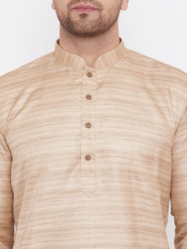 Men's Beige Silk Blend Straight Kurta Pyjama Set