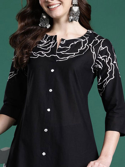 Dhiyona IE Floral Printed Pure Cotton Round Neck Tunic With Trousers Co-Ords