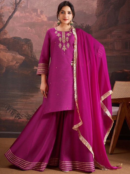 Dhiyona PD Women Floral Embroidered Straight Kurta & Sharara with Dupatta
