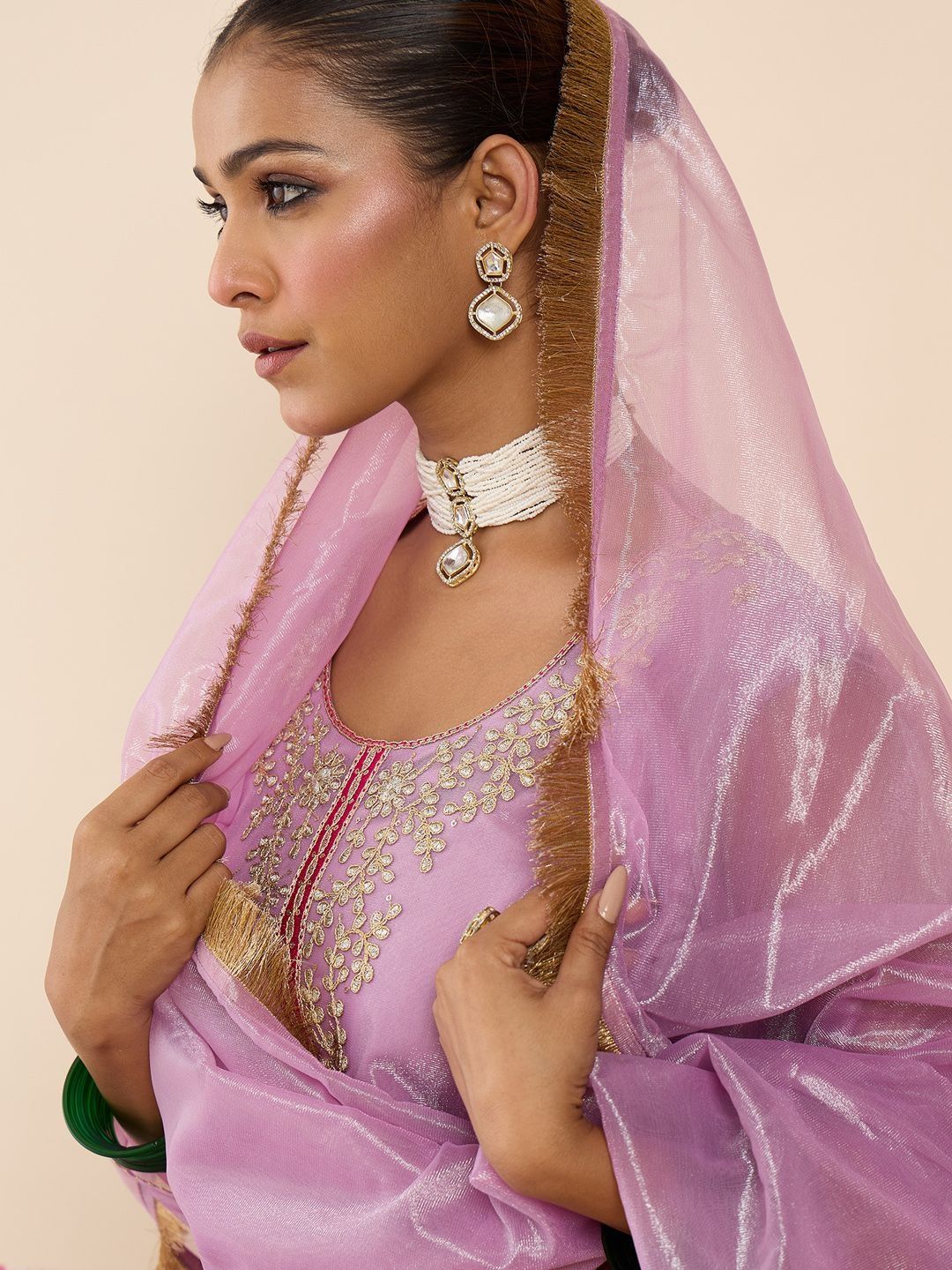 Women Ethnic Motifs Embroidered Regular Thread Work Kurta with Trousers & With Dupatta