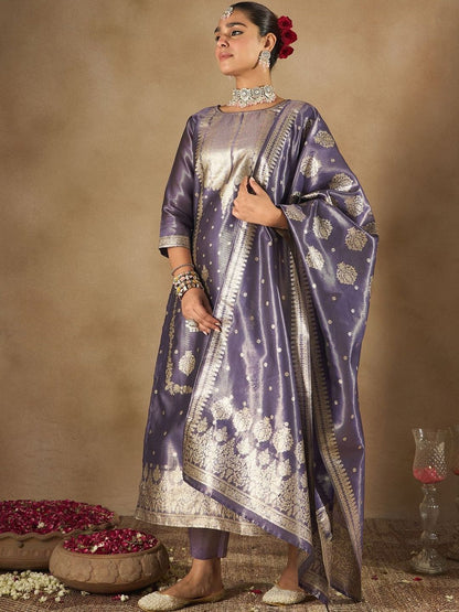 Women Ethnic Motifs Woven Design Kurta with Trousers & With Dupatta