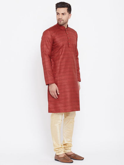 Men's Maroon Silk Blend Straight Kurta Pyjama Set
