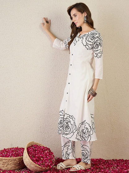 Dhiyona IE Printed Pure Cotton A-Line Tunic With Trousers Co-Ords