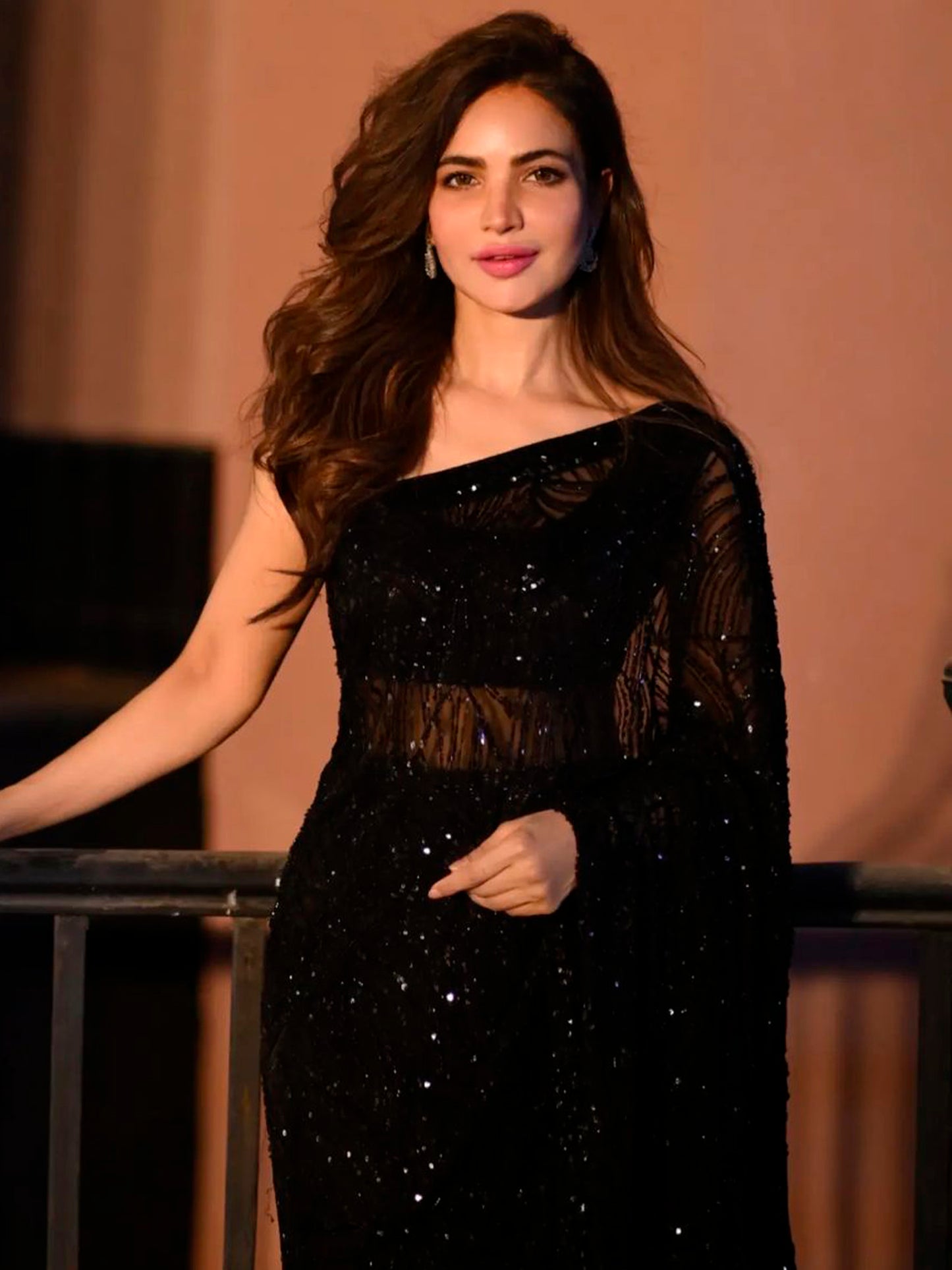 Women's Georgette Black Embellished Designer Saree With Blouse Piece