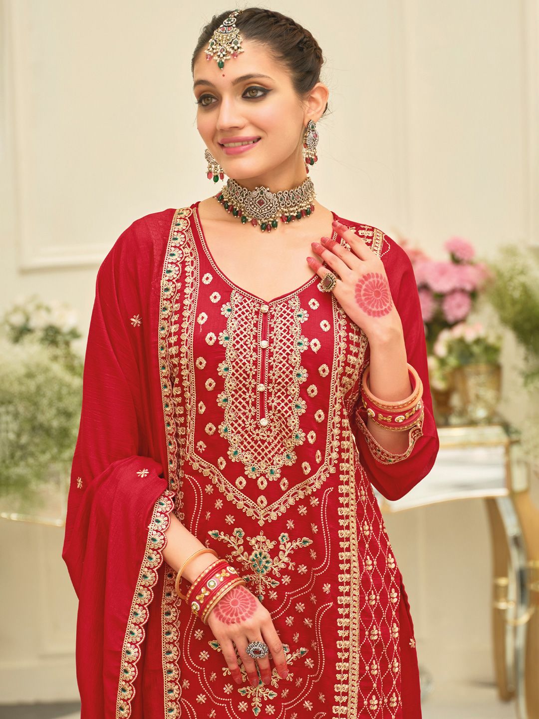 Women Ethnic Motifs Embroidered Kurta with Palazzo & Dupatta