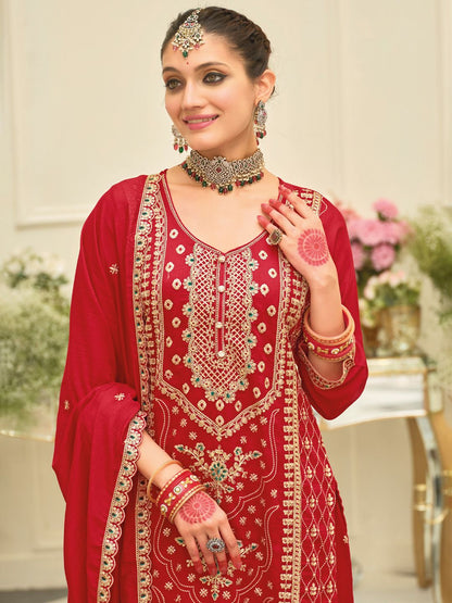 Women Ethnic Motifs Embroidered Kurta with Palazzo & Dupatta