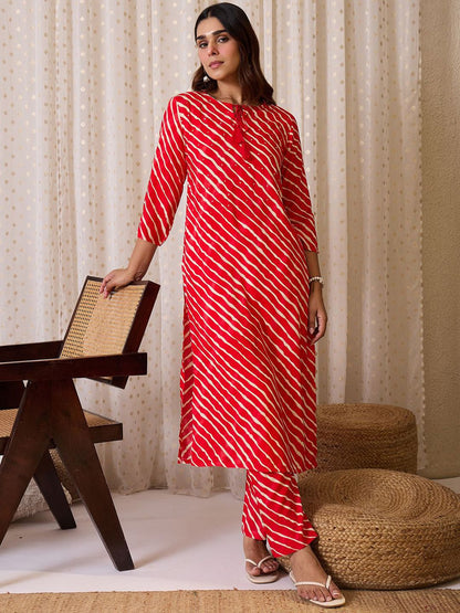 Dhiyona IE Printed Tie-Up Neck Tunic With Trouser