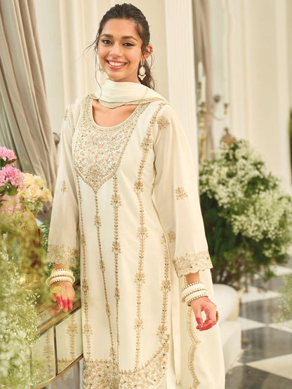 Women Ethnic Motifs Embroidered Mirror Work Kurta with Palazzos & Dupatta