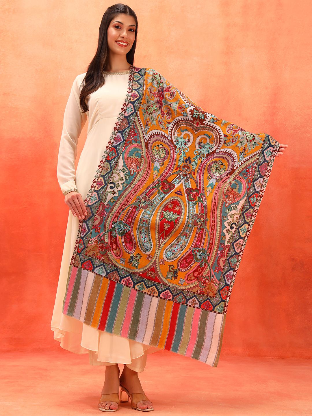 Dhiyona PA Ethnic Motifs Embroidered Shawl