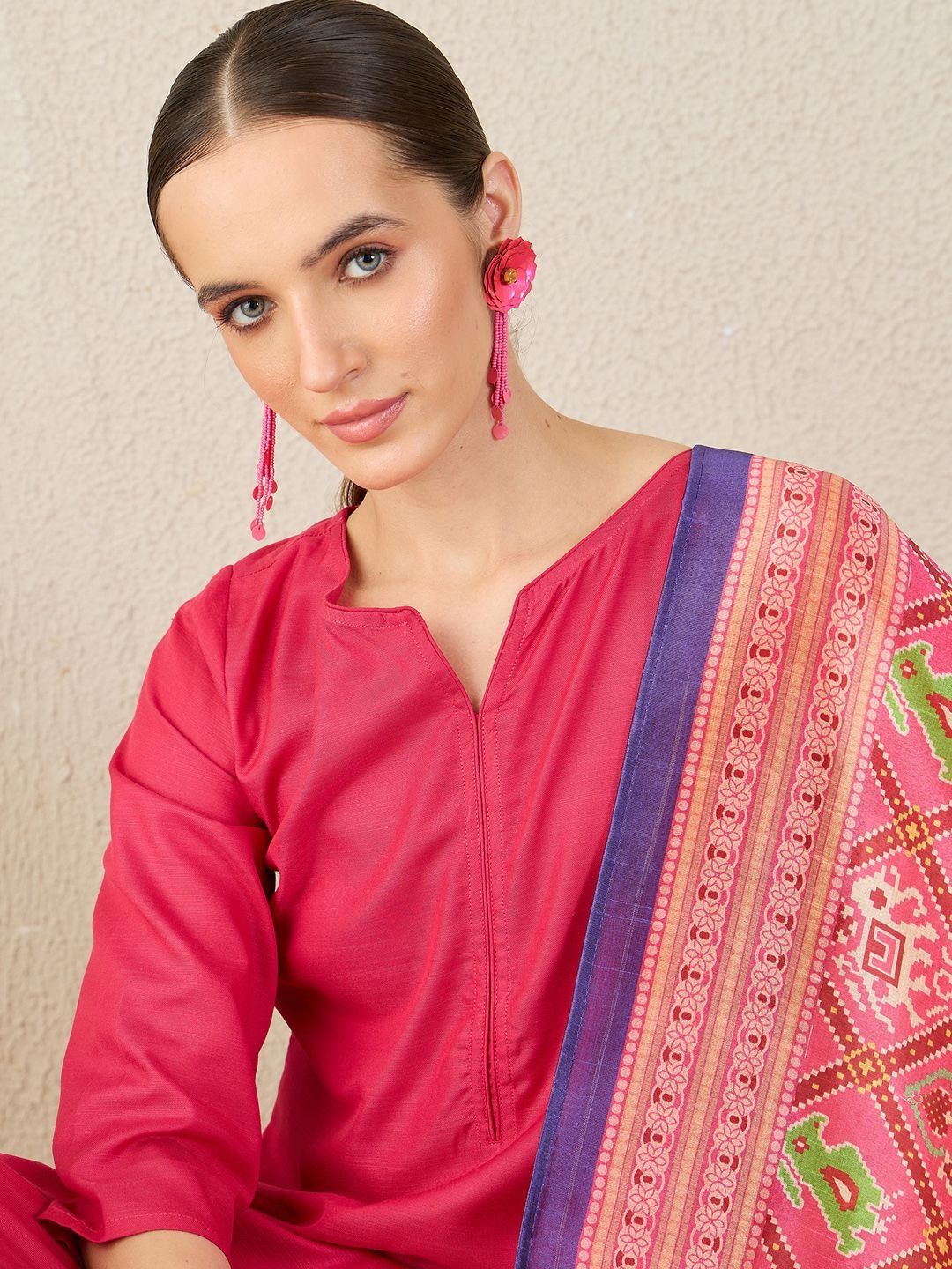 Women Solid A-Line Kurta with Trousers & Dupatta