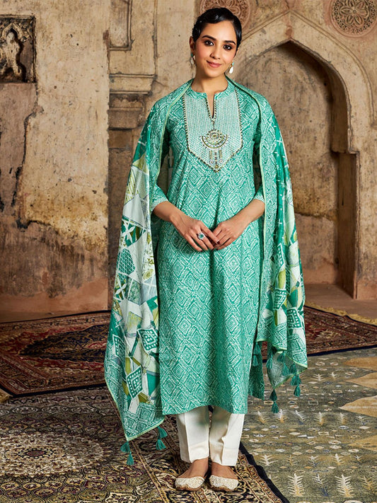 Dhiyona WP Women Ethnic Motifs Beads & Stones Pure Cotton Kurta & Trouser & Dupatta