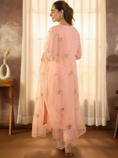 Ethnic Motifs Embroidered Regular Sequinned Kurta With Trousers & Dupatta