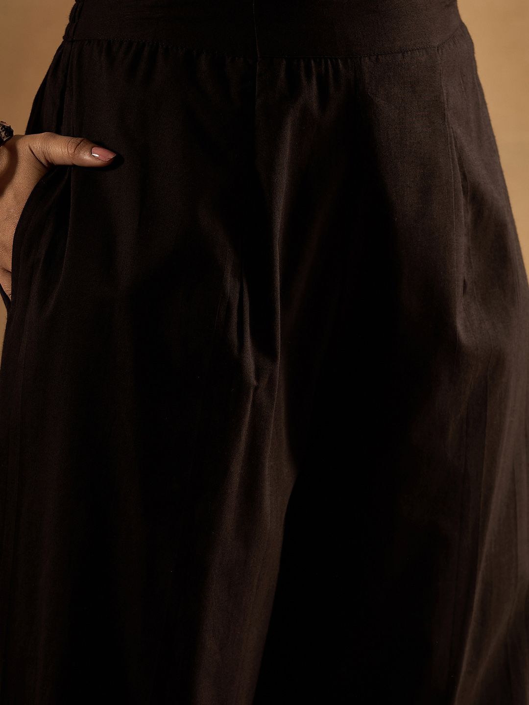 Geometric Printed Panelled Sequinned Pure Cotton A-Line Kurta With Trousers