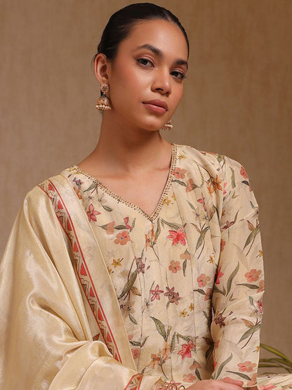 Dhiyona SO Women's Women Floral Embroidered Regular Beads and Stones Kurta with Palazzos & With Dupatta