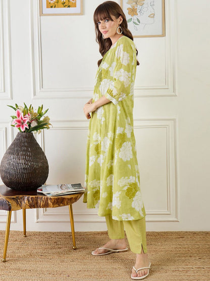 Dhiyona IE Printed Pure Cotton A-Line Tunic With Trousers Co-Ords