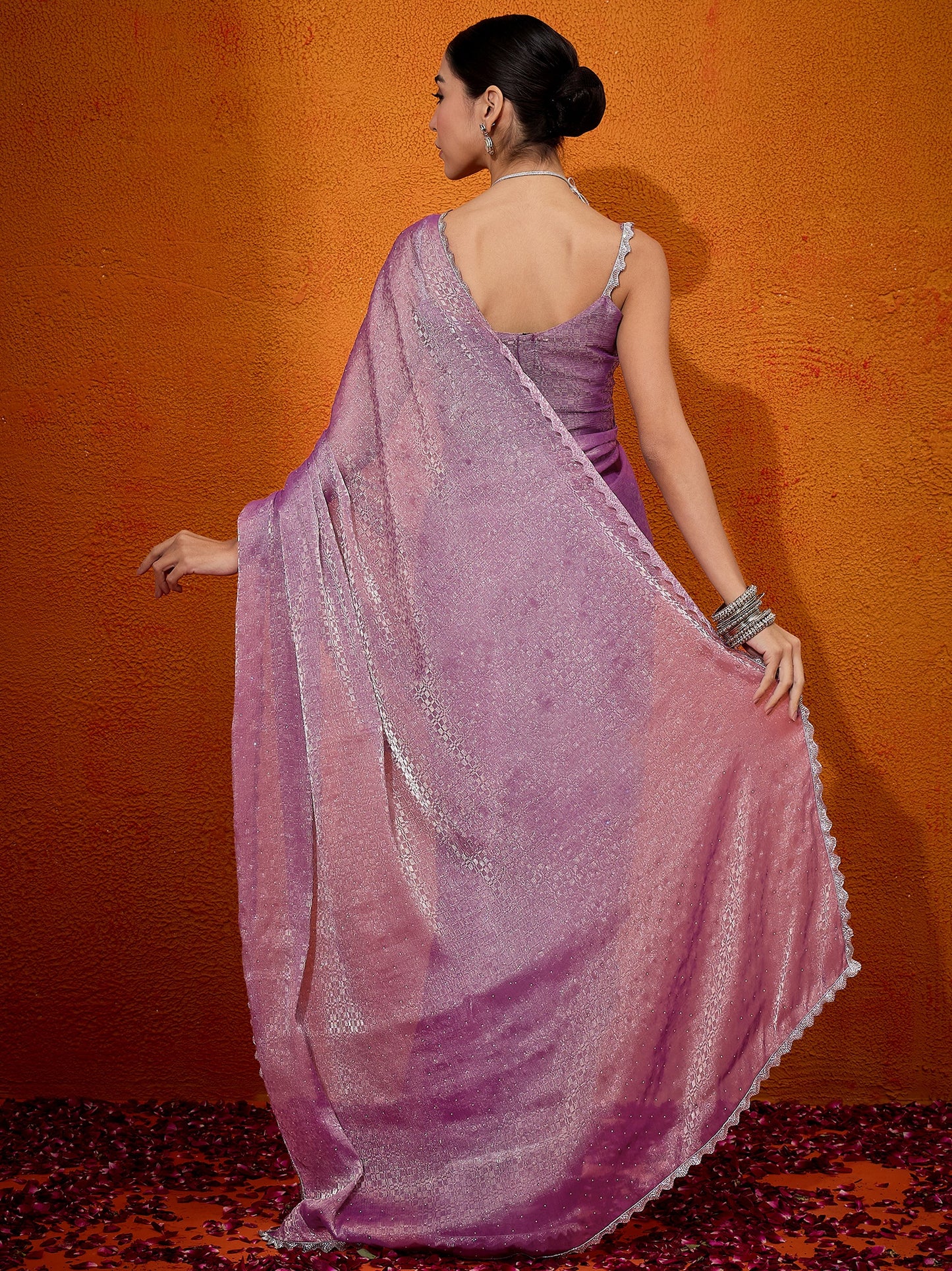 Women's Organza Mauve Embellished Designer Saree With Blouse Piece
