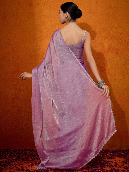 Women's Organza Mauve Embellished Designer Saree With Blouse Piece