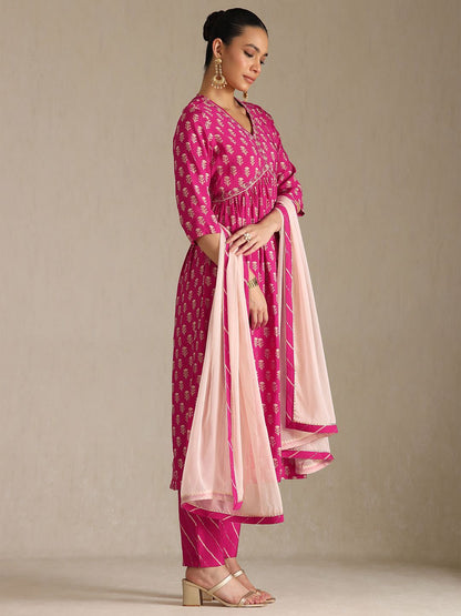Dhiyona SO Women's Women Floral Printed Zardozi Kurta Set With Dupatta