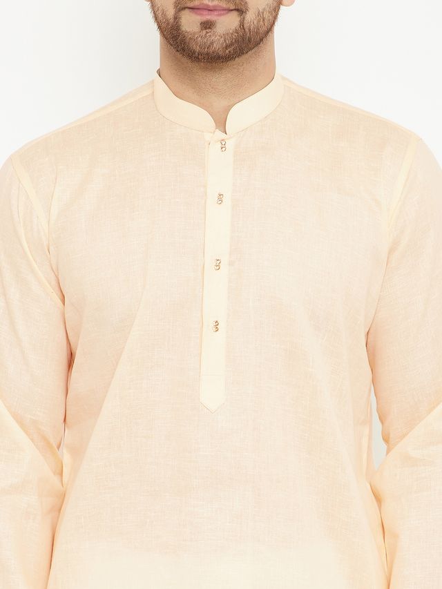 Men's Cream Cotton Blend Straight Kurta Pyjama Set