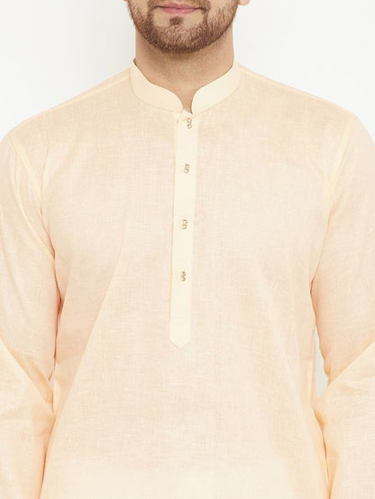 Men's Cream Cotton Blend Straight Kurta Pyjama Set