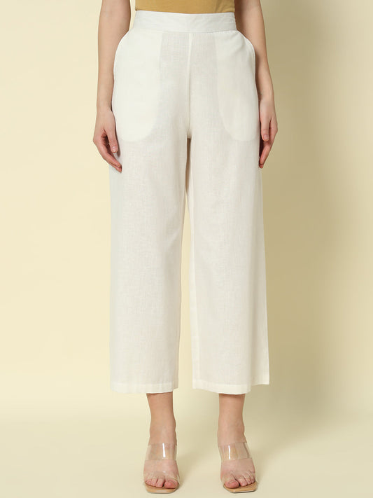 Dhiyona FL Women's Off White Cotton Solid Palazzo