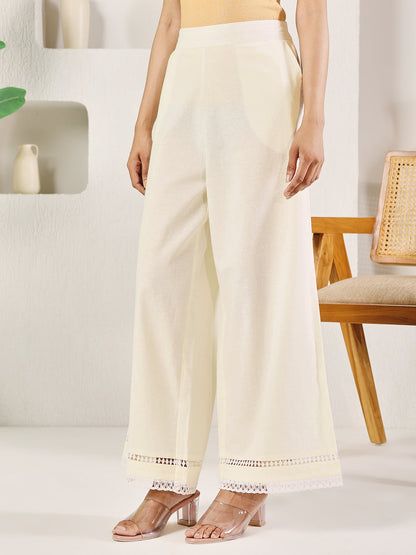 Dhiyona FL Women's Off-White Cotton Solid Palazzo
