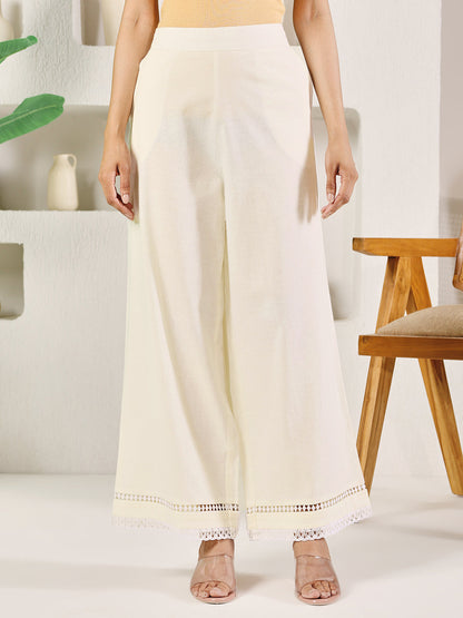 Dhiyona FL Women's Off-White Cotton Solid Palazzo