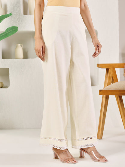Dhiyona FL Women's Off-White Cotton Solid Palazzo