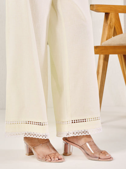 Dhiyona FL Women's Off-White Cotton Solid Palazzo