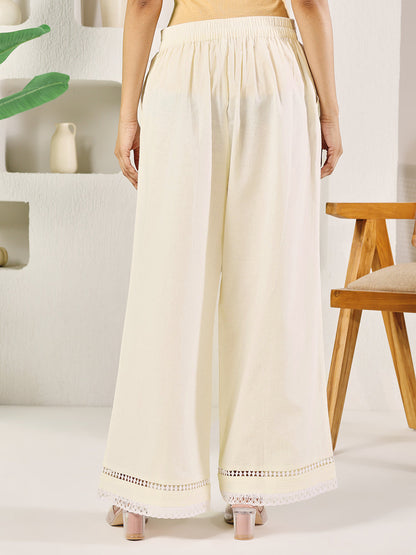 Dhiyona FL Women's Off-White Cotton Solid Palazzo