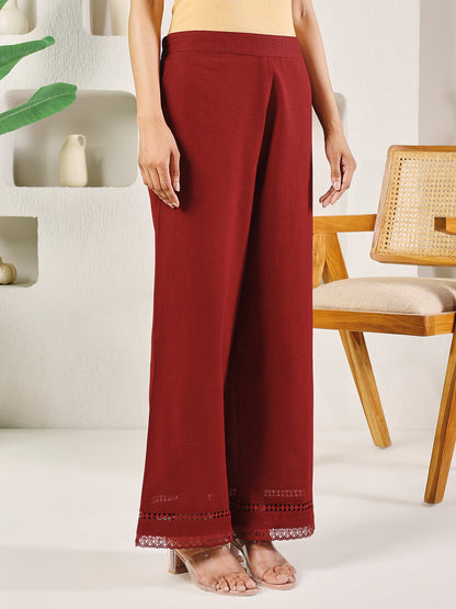 Dhiyona FL Women's Maroon Cotton Solid Palazzo