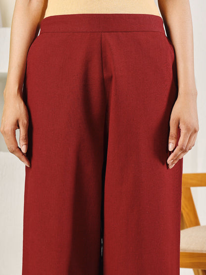 Dhiyona FL Women's Maroon Cotton Solid Palazzo