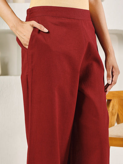 Dhiyona FL Women's Maroon Cotton Solid Palazzo