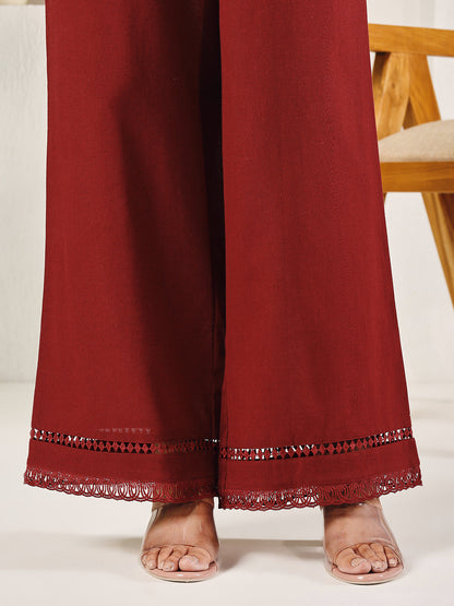 Dhiyona FL Women's Maroon Cotton Solid Palazzo