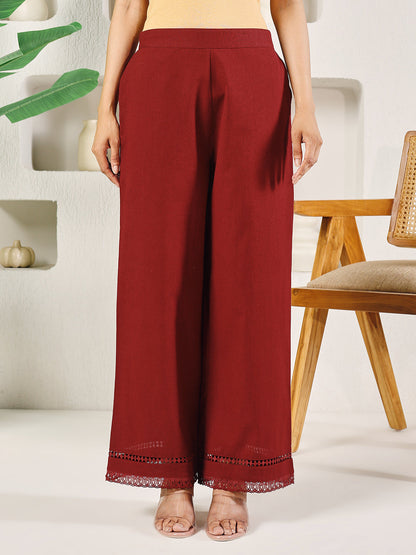 Dhiyona FL Women's Maroon Cotton Solid Palazzo