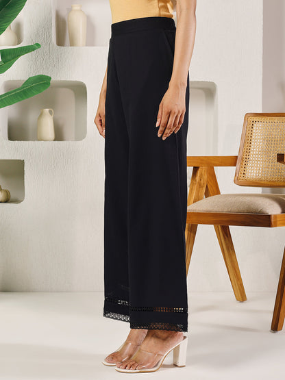 Dhiyona FL Women's Black Cotton Solid Palazzo