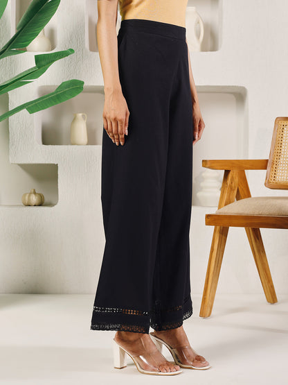 Dhiyona FL Women's Black Cotton Solid Palazzo