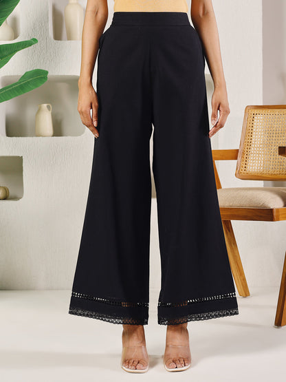 Dhiyona FL Women's Black Cotton Solid Palazzo