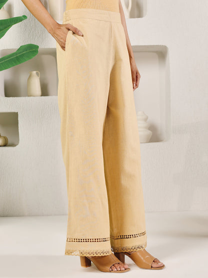 Dhiyona FL Women's Beige Cotton Solid Palazzo