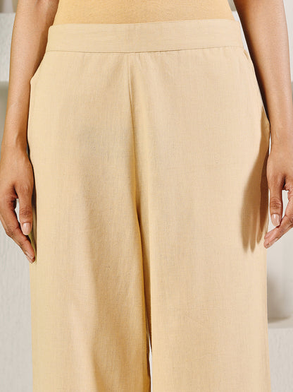 Dhiyona FL Women's Beige Cotton Solid Palazzo